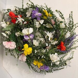 New VTG Realistic Wildflower Garland Wreath Indoor Outdoor Green White 80” OS